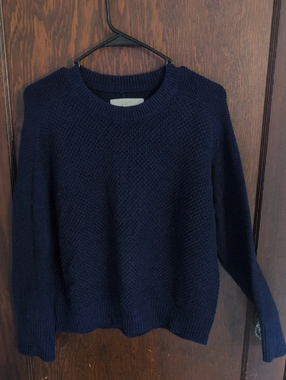 LOFT Navy Textured Crewneck Sweater